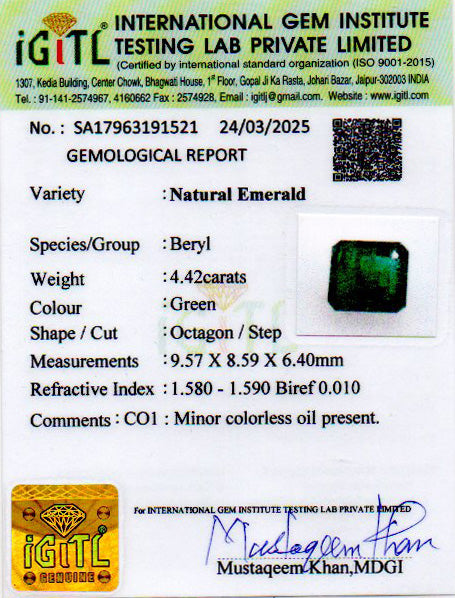 Emerald - 4.42 Carats (Panna - 4.82 Ratti)
