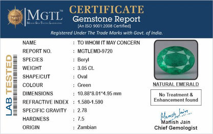Emerald - 3.05 Carats (Panna - 3.32 Ratti)