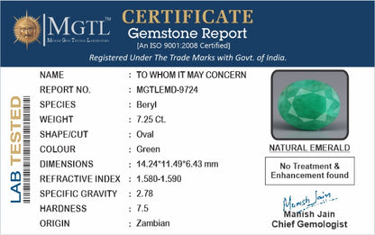 Emerald - 7.25 Carats (Panna - 7.90 Ratti)