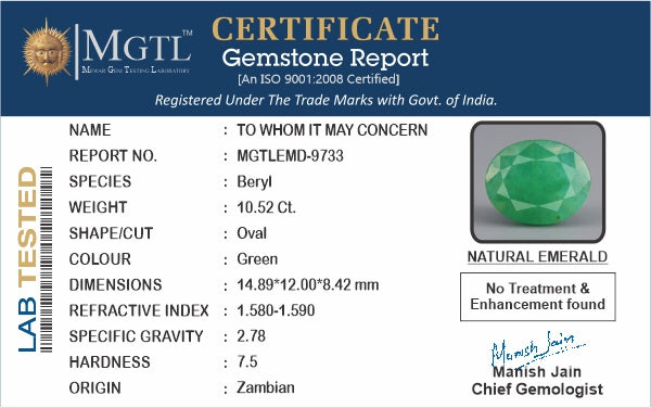 Emerald (Panna) - 10.52 Carats