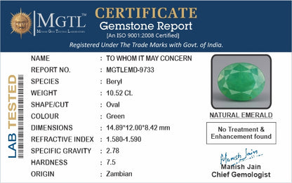 Emerald (Panna) - 10.52 Carats