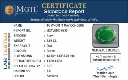 Emerald - 8.67 Carats (Panna - 9.45 Ratti)