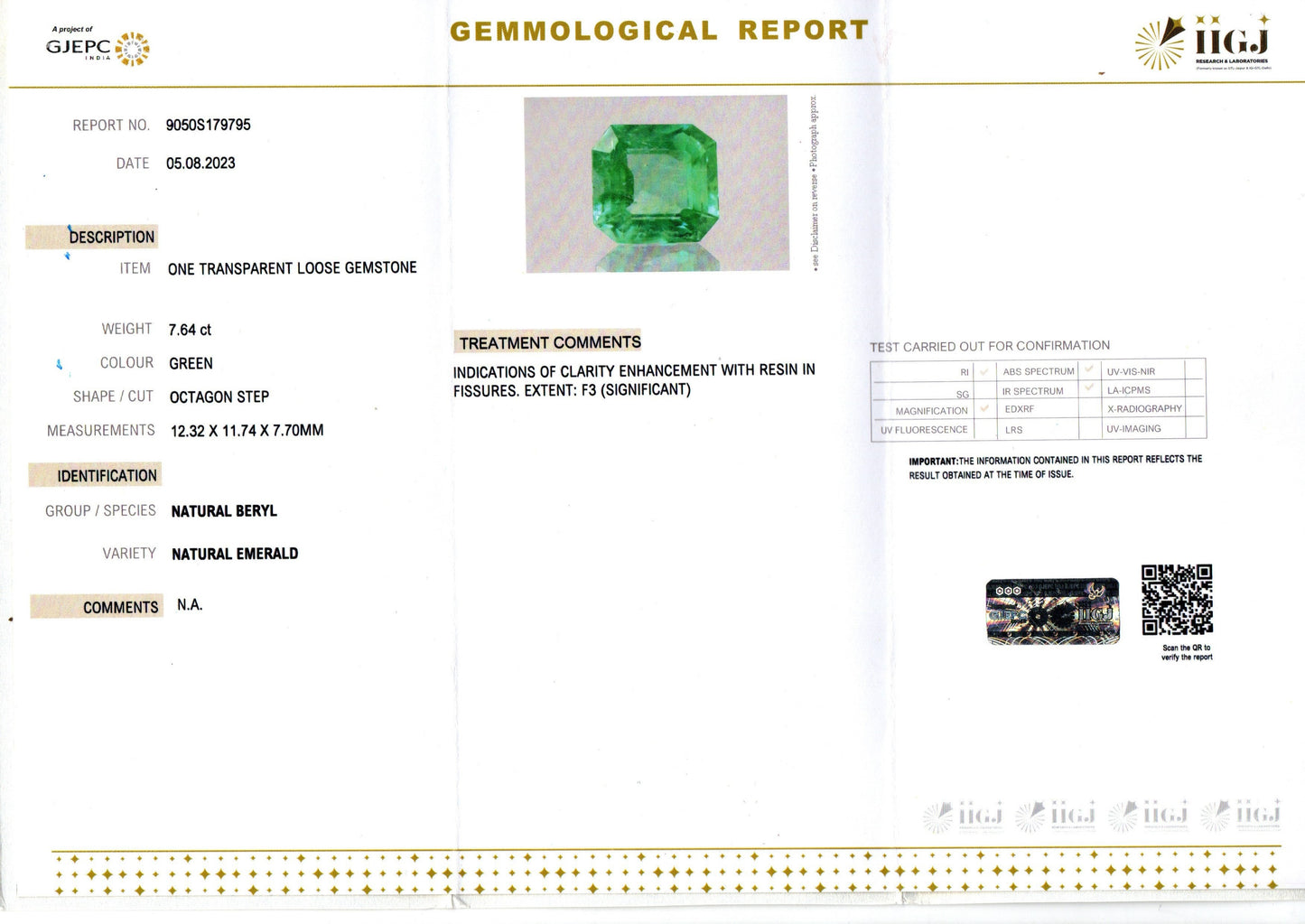 Emerald - 7.64 Carats (Panna - 8.33 Ratti)