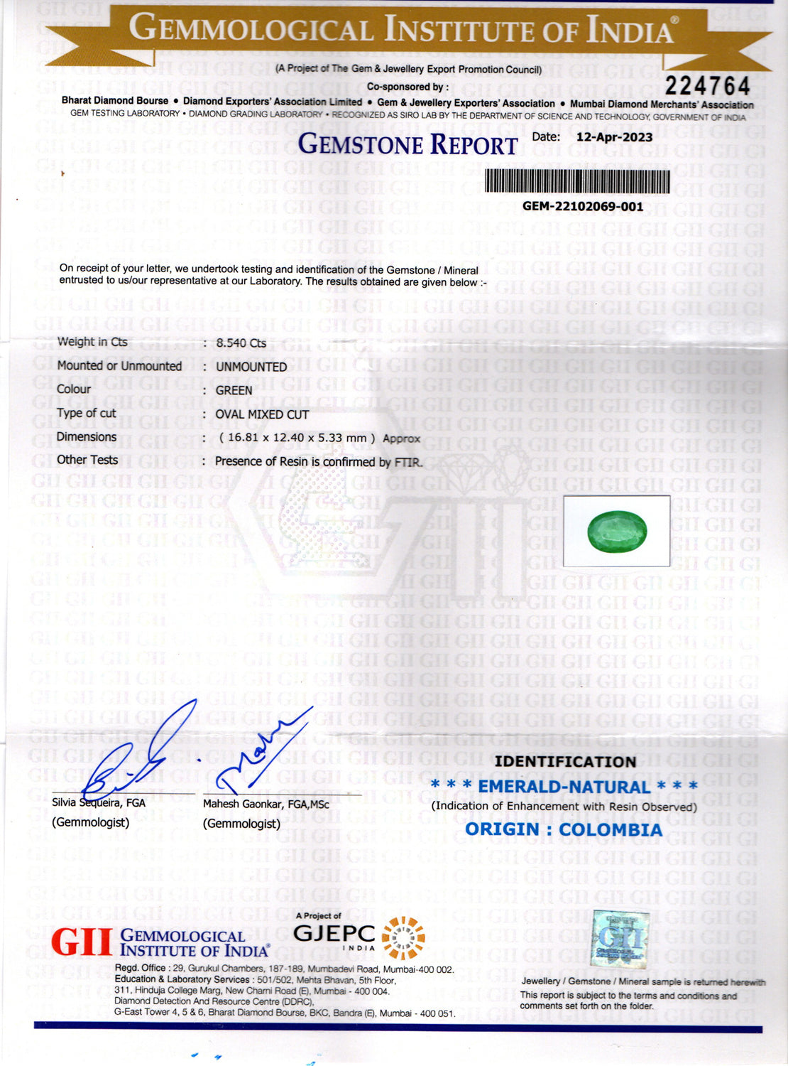 Emerald - 8.54 Carats (Panna - 9.31 Ratti)