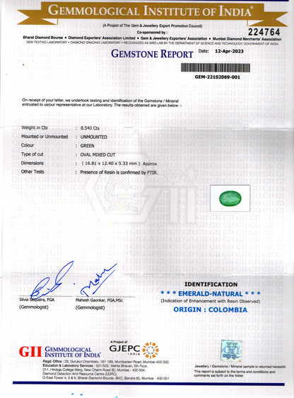 Emerald - 8.54 Carats (Panna - 9.31 Ratti)