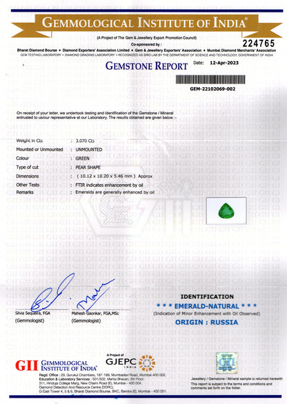 Emerald - 3.07 Carats (Panna - 3.35 Ratti)