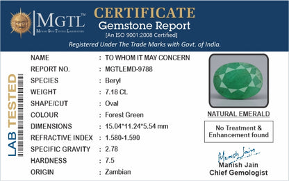 Emerald - 7.18 Carats (Panna - 7.83 Ratti)