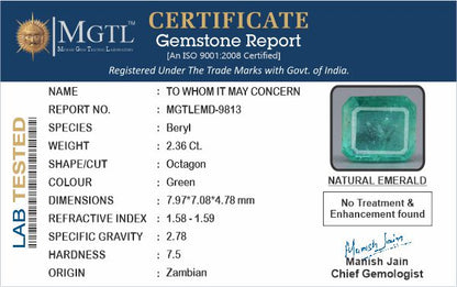 Emerald - 2.36 Carats (Panna - 2.57 Ratti)