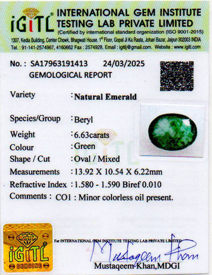 Emerald - 6.63 Carats (Panna - 7.23 Ratti)
