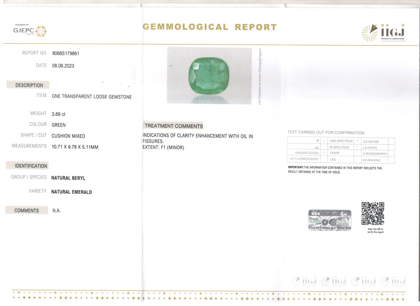 Emerald - 3.69 Carats (Panna - 4.02 Ratti)