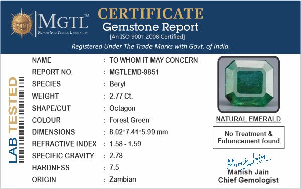Emerald (Panna) - 2.77 Carats