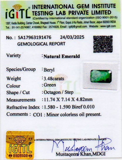 Emerald - 3.48 Carats (Panna - 3.79 Ratti)