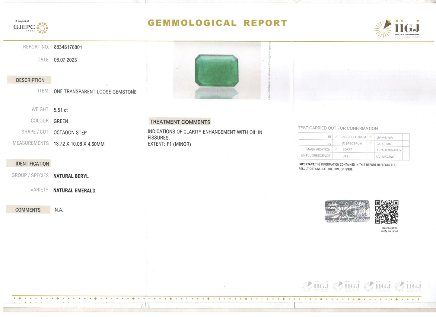 Emerald (Panna) - 5.51 Carats