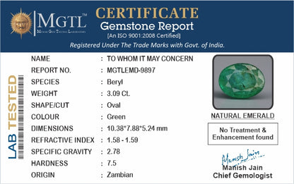 Emerald - 3.09 Carats (Panna - 3.37 Ratti)