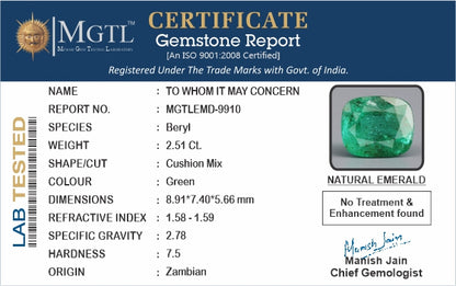 Emerald - 2.51 Carats (Panna - 2.74 Ratti)