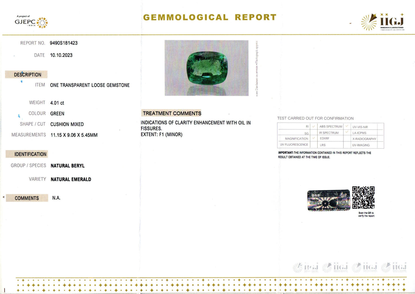 Emerald - 4.01 Carats (Panna - 4.37 Ratti)