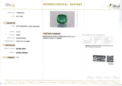 Emerald - 4.11 Carats (Panna - 4.48 Ratti)