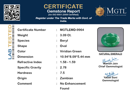 Emerald - 3.09 Carats (Panna - 3.37 Ratti)