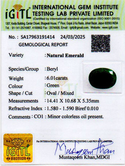 Emerald - 6.01 Carats (Panna - 6.55 Ratti)
