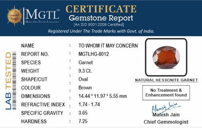 Hessonite - 9.30 Carats (Gomed - 10.14 Ratti)