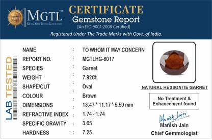 Hessonite - 7.92 Carats (Gomed - 8.63 Ratti)