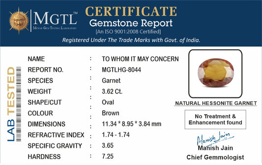 Hessonite - 3.62 Carats (Gomed - 3.95 Ratti)