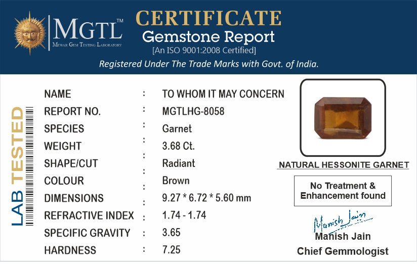 Gomed (Hessonite) Gemstone - 3.68 Carats