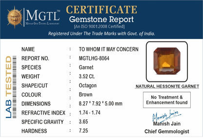 Hessonite - 3.52 Carats (Gomed - 3.84 Ratti)