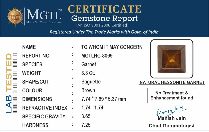 Hessonite - 3.30 Carats (Gomed - 3.60 Ratti)