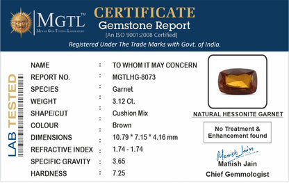 Gomed (Hessonite) Gemstone - 3.12 Carats