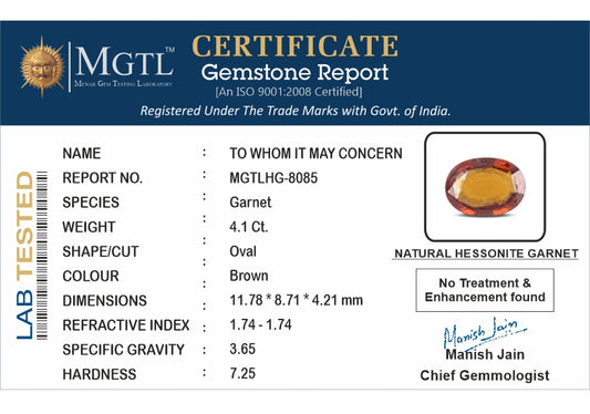 Hessonite - 4.10 Carats (Gomed - 4.47 Ratti)