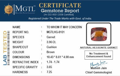 Hessonite - 3.96 Carats (Gomed - 4.32 Ratti)