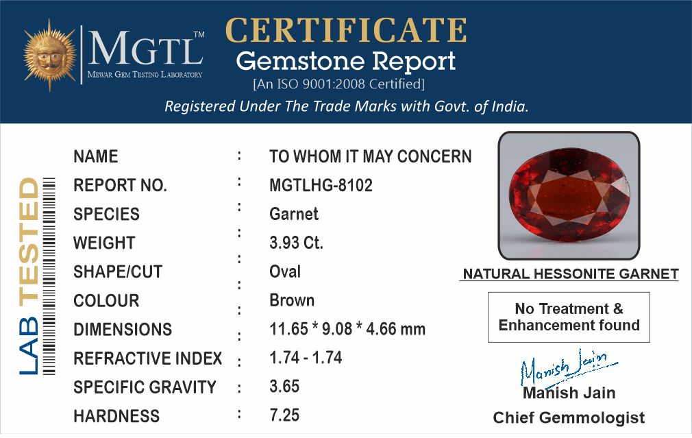 Gomed (Hessonite) Gemstone - 3.93 Carats