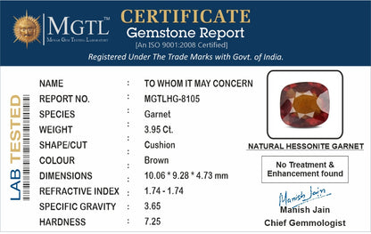 Hessonite - 3.95 Carats (Gomed - 4.31 Ratti)