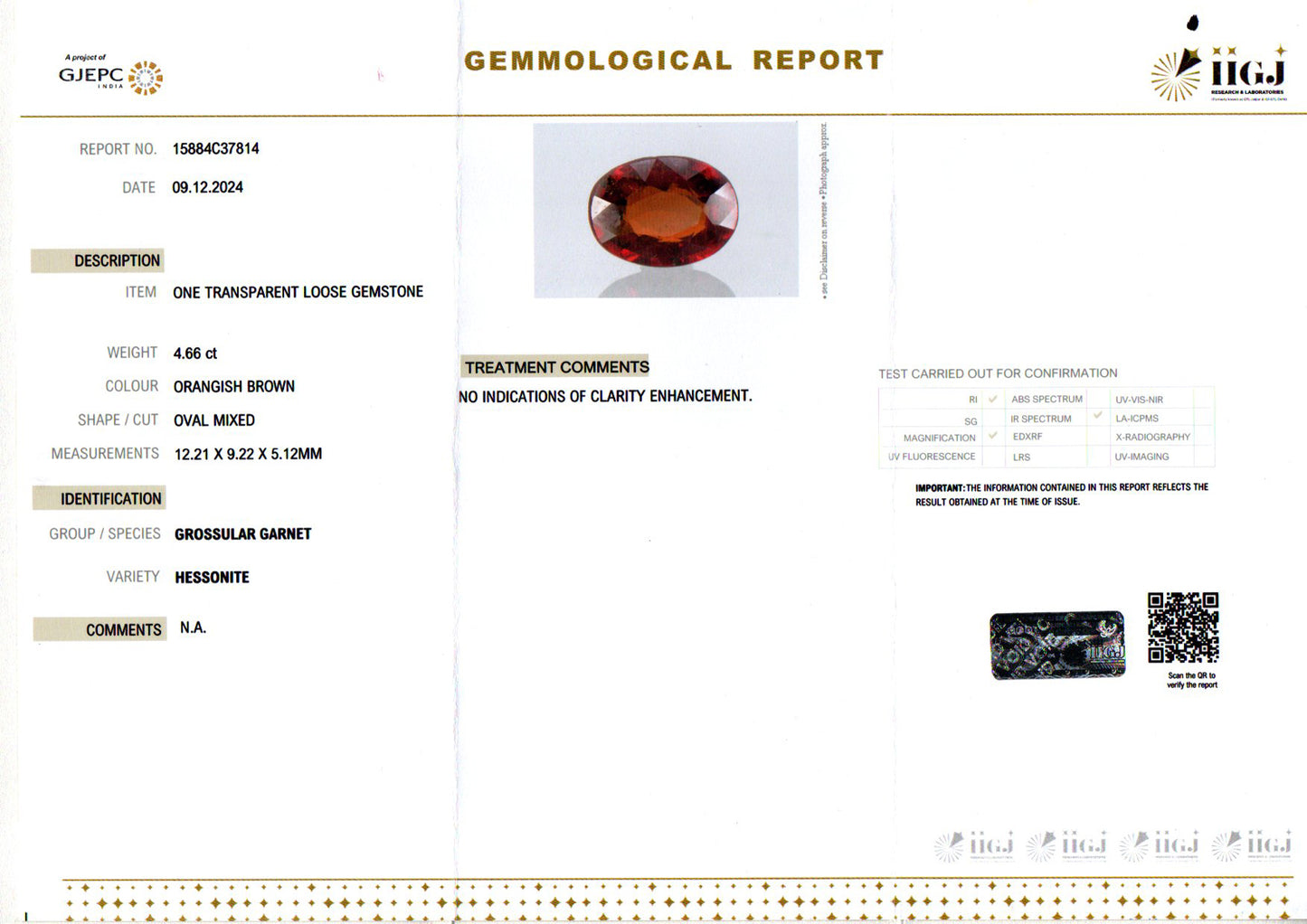 Hessonite - 4.66 Carats (Gomed - 5.08 Ratti)