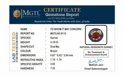 Hessonite - 4.19 Carats (Gomed - 4.57 Ratti)