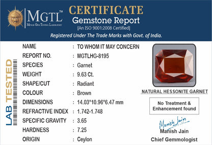Hessonite - 9.63 Carats (Gomed - 10.50 Ratti)