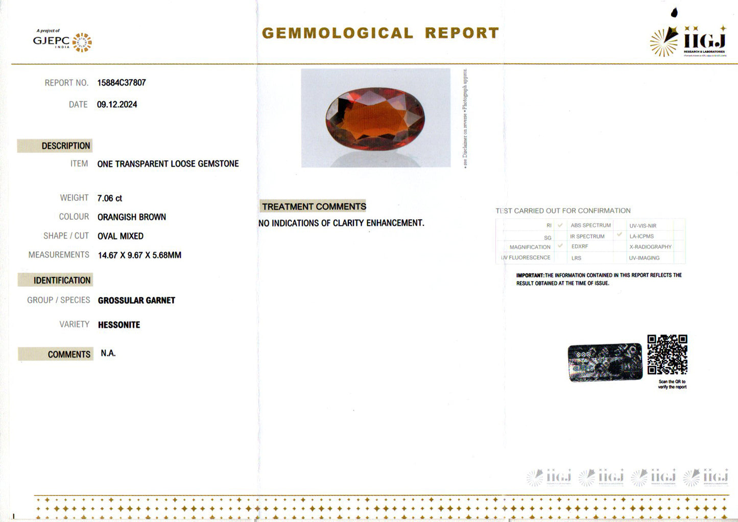 Gomed (Hessonite) Gemstone - 7.06 Carats