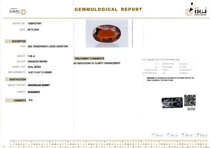 Gomed (Hessonite) Gemstone - 7.06 Carats