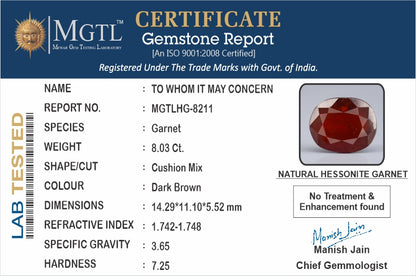Hessonite - 8.03 Carats (Gomed - 8.75 Ratti)