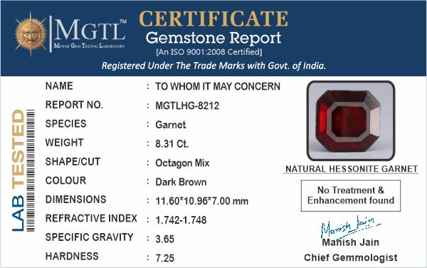 Hessonite - 8.31 Carats (Gomed - 9.06 Ratti)