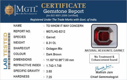 Hessonite - 8.31 Carats (Gomed - 9.06 Ratti)