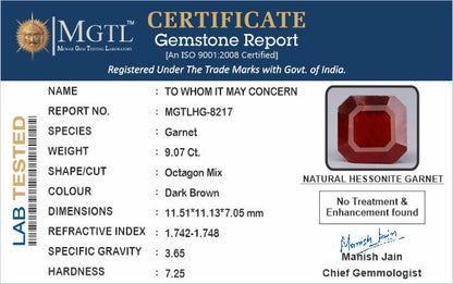Hessonite - 9.07 Carats (Gomed - 9.89 Ratti)