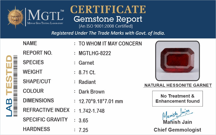 Hessonite - 8.71 Carats (Gomed - 9.49 Ratti)