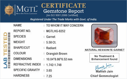 Hessonite - 5.58 Carats (Gomed - 6.08 Ratti)