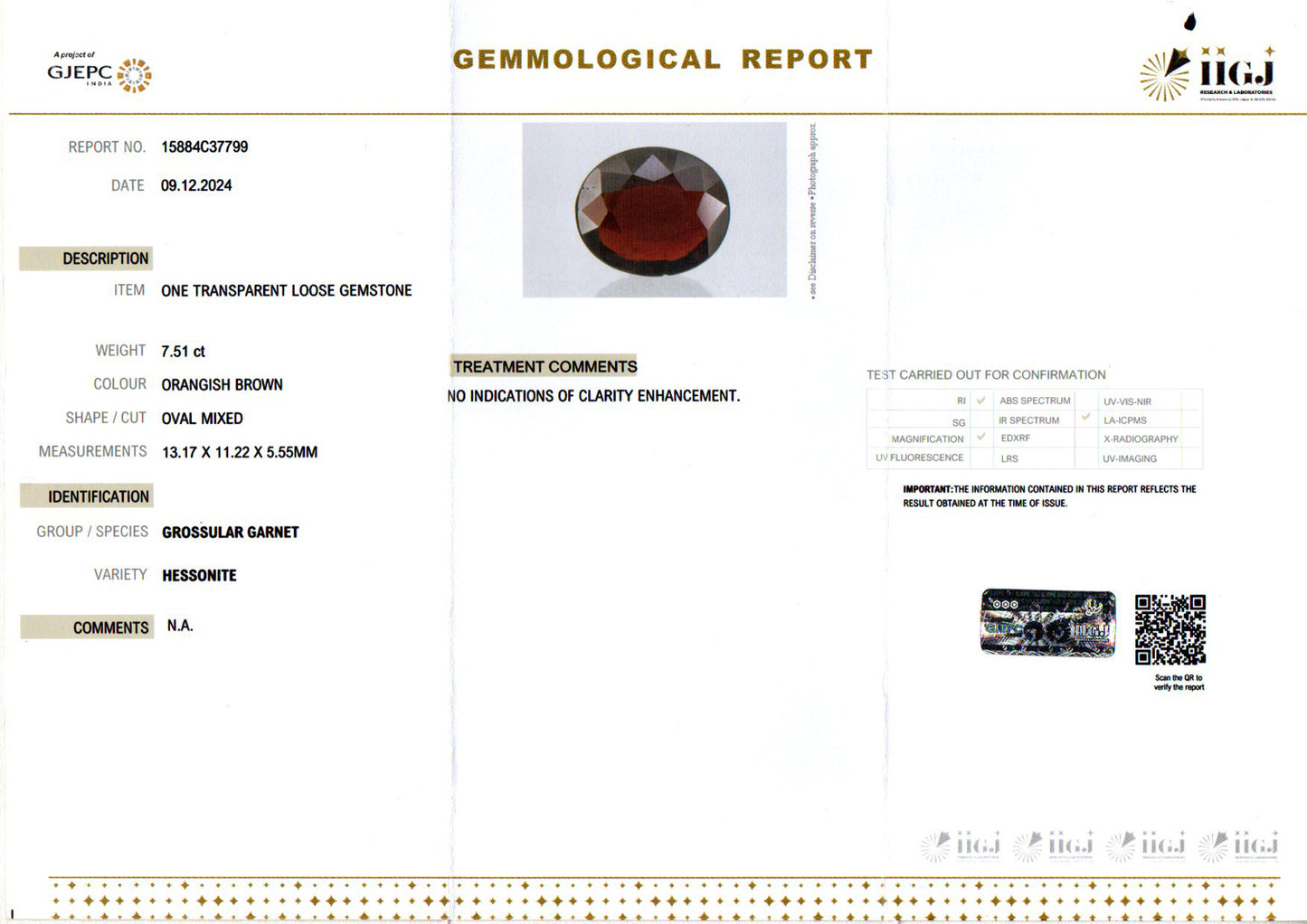 Hessonite - 7.51 Carats (Gomed - 8.19 Ratti)