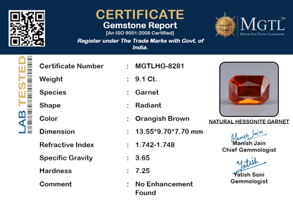 Hessonite - 9.1 Carats (Gomed - 9.92 Ratti)