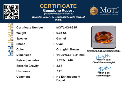 Hessonite - 6.31 Carats (Gomed - 6.88 Ratti)