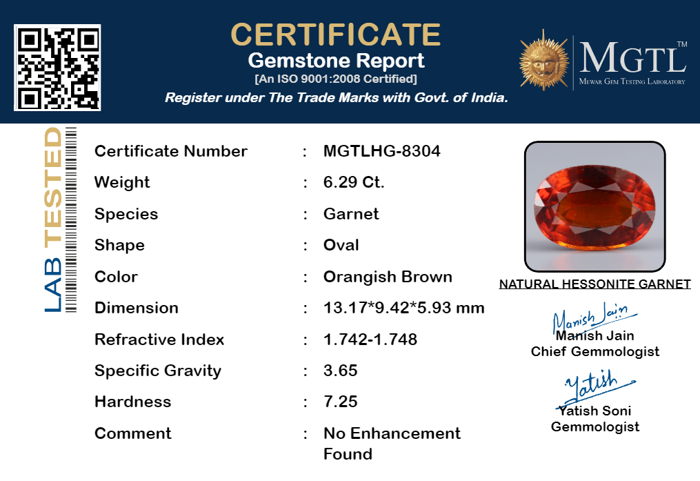 Hessonite - 6.29 Carats (Gomed - 6.86 Ratti)