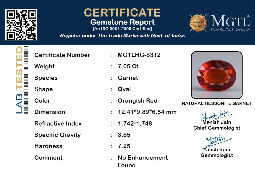 Hessonite - 7.05 Carats (Gomed - 7.68 Ratti)